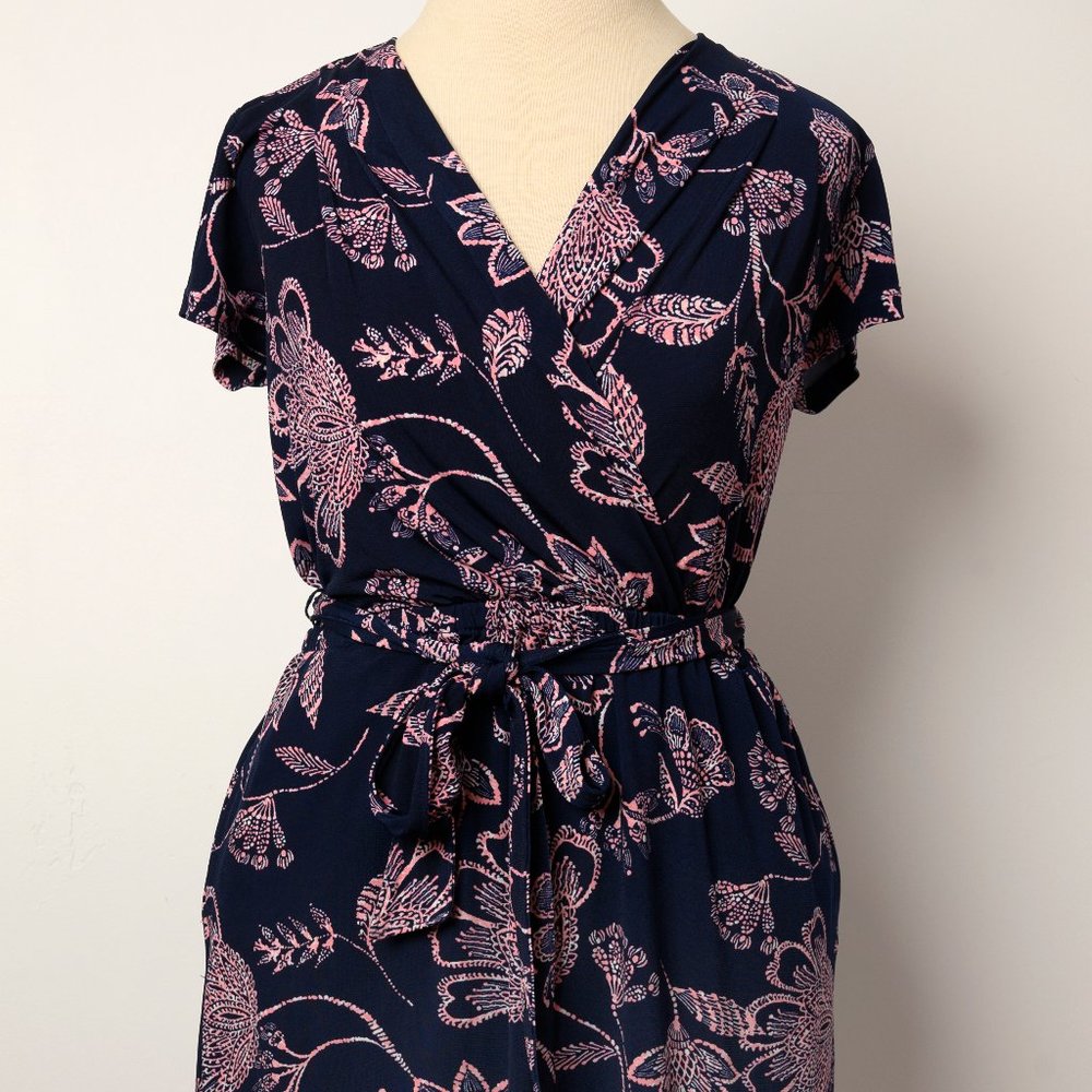 Banana Republic Navy & Pink Floral Faux Wrap Dress